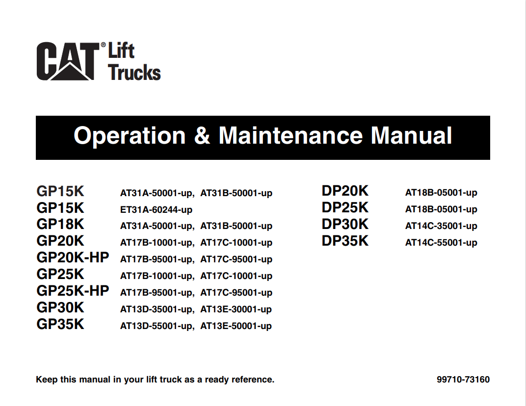 Caterpillar Cat GP20K Forklift Operation And Maintenance Service Manual PDF