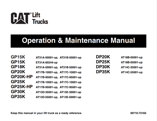 Caterpillar Cat GP20K Forklift Operation And Maintenance Service Manual PDF