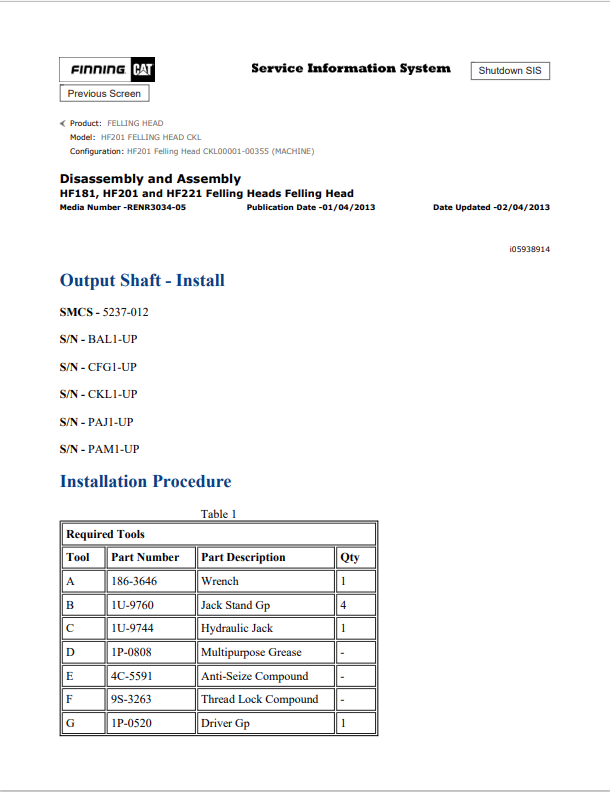 Caterpillar Cat HF201 Felling Head Service And Repair Manual PDF | S/N CKL