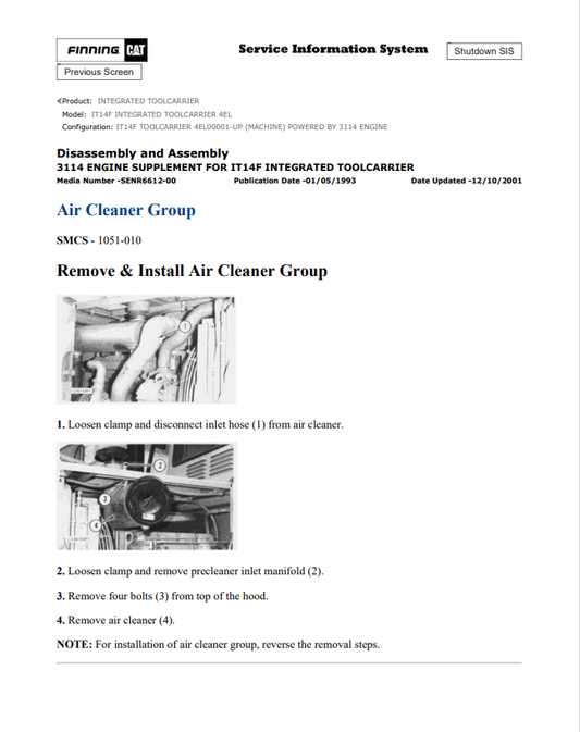Caterpillar Cat IT14F Integrated Toolcarrier Service and Repair Manual PDF | S/N 4EL