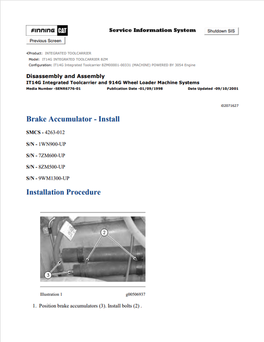 Caterpillar Cat IT14G Integrated Toolcarrier Service and Repair Manual PDF | S/N 8ZM