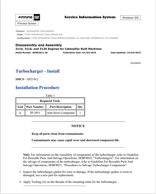Caterpillar Cat IT18F Integrated Toolcarrier Service and Repair Manual PDF | S/N 6ZF