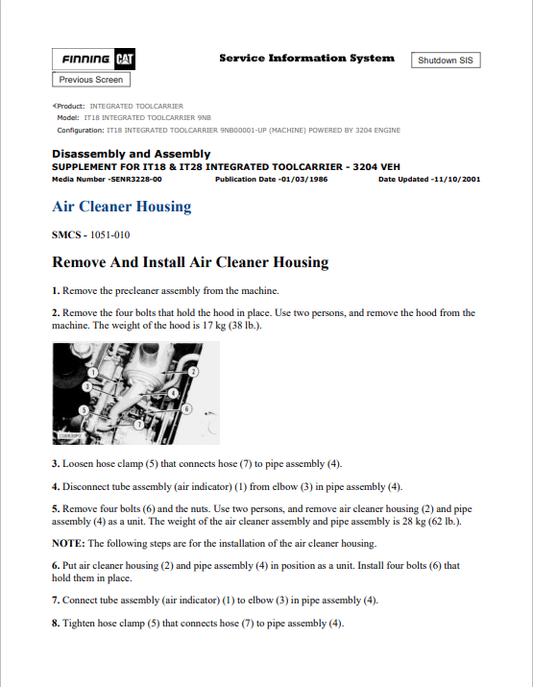 Caterpillar Cat IT18 Integrated Toolcarrier Service and Repair Manual PDF | S/N 9NB