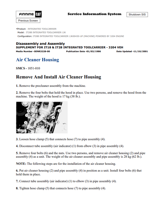 Caterpillar Cat IT28B Integrated Toolcarrier Service and Repair Manual PDF | S/N 1JK