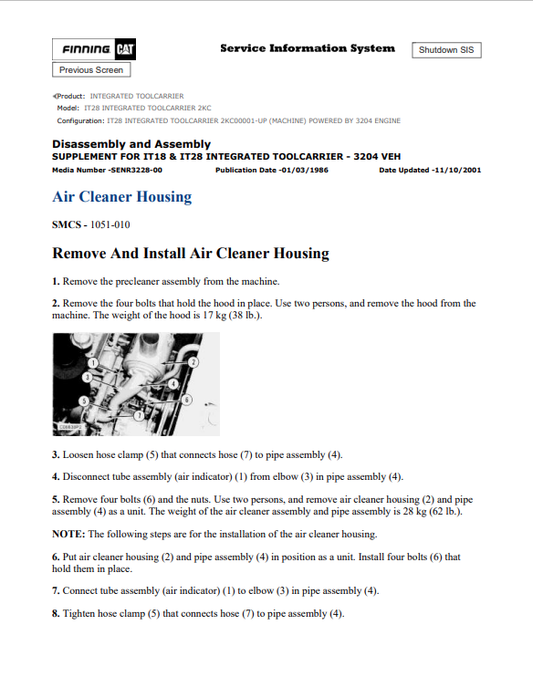 Caterpillar Cat IT28 Integrated Toolcarrier Service and Repair Manual PDF | S/N 2KC
