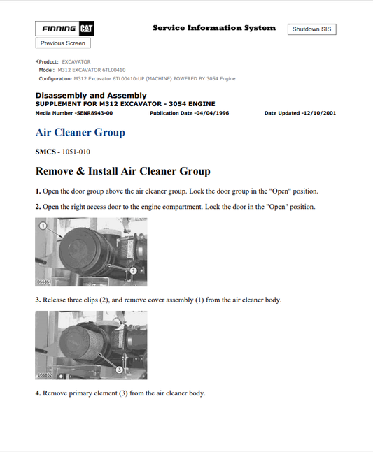 Caterpillar Cat M312 Excavator Service and Repair Manual PDF | S/N 6TL00410