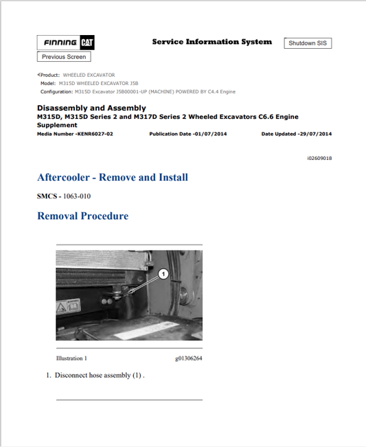Caterpillar Cat M315D Wheeled Excavator Service and Repair Manual PDF | S/N J5B