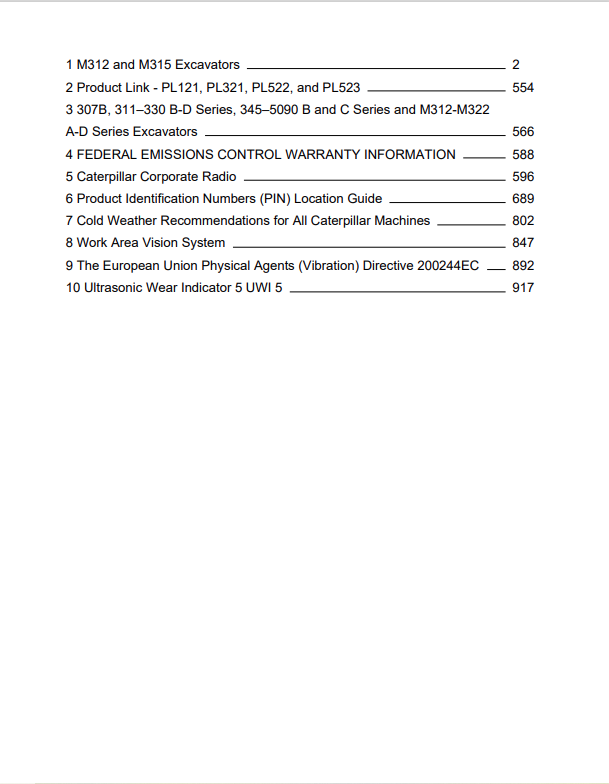 Caterpillar Cat M315 Excavator Operation and Maintenance Manual PDF | S/N 7ML