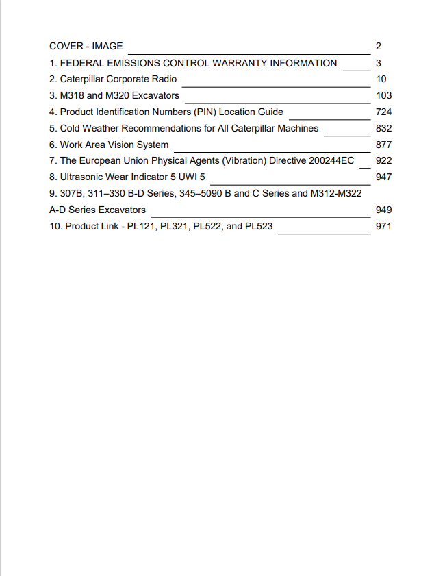 Caterpillar Cat M318 Excavator Operation and Maintenance Manual PDF | S/N 8AL