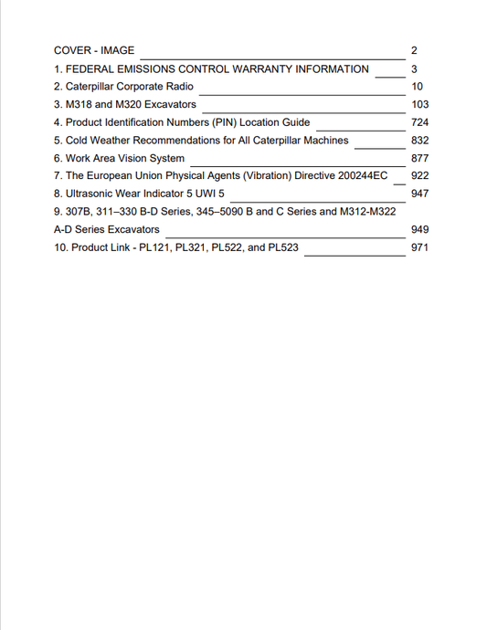 Caterpillar Cat M318 Excavator Operation and Maintenance Manual PDF | S/N 8AL