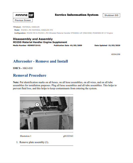 Caterpillar Cat M325D L MH Material Handler Service and Repair Manual PDF | S/N ETE