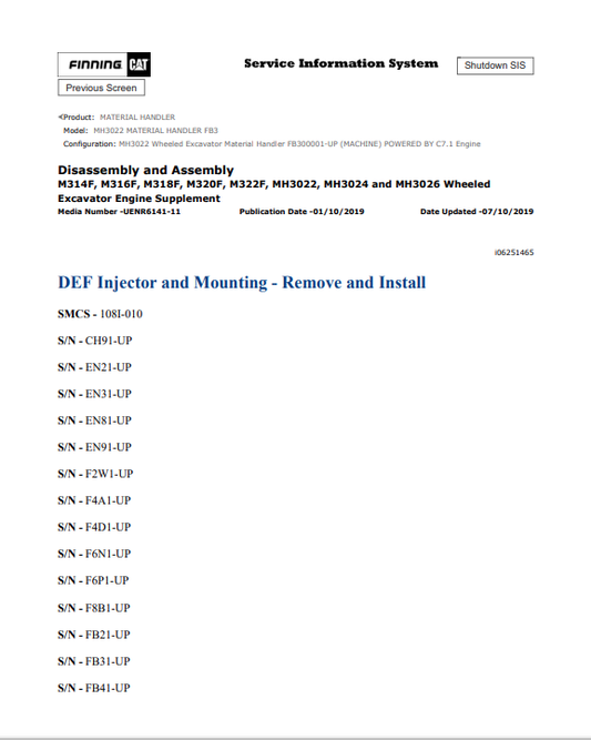 Caterpillar Cat MH3022 Material Handler Service and Repair Manual PDF | S/N FB3