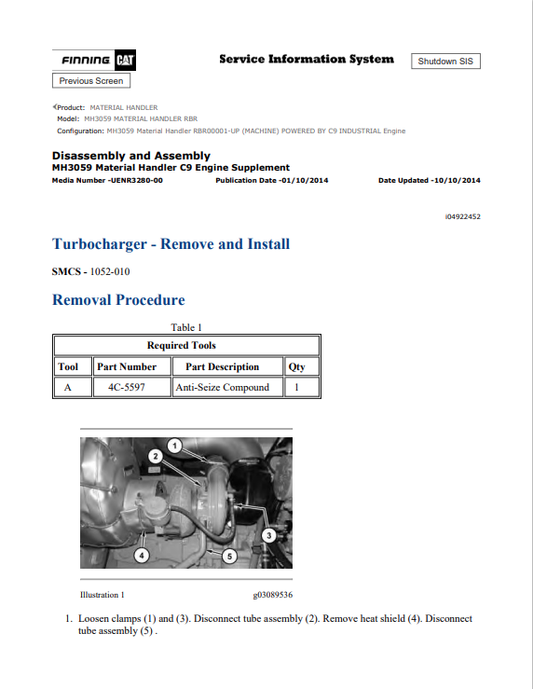 Caterpillar Cat MH3059 Material Handler Service and Repair Manual PDF | S/N RBR