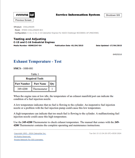 Caterpillar Cat MT855 Challenger Service and Repair Manual PDF | S/N BCC