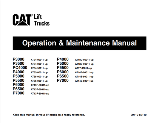 Caterpillar Cat P3000 P3500 Forklift Operation And Maintenance Service Manual PDF