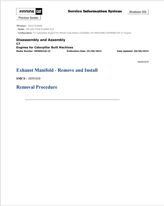 Caterpillar Cat PM-102 Cold Planer Service and Repair Manual PDF | S/N Z2X