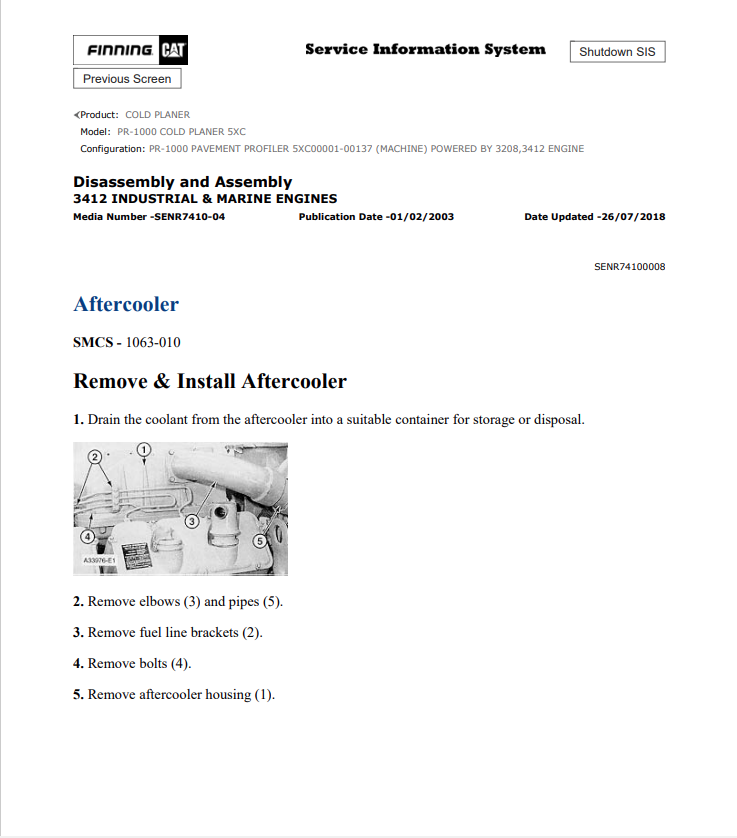Caterpillar Cat PR-1000 Cold Planer Service and Repair Manual PDF | S/N 5XC