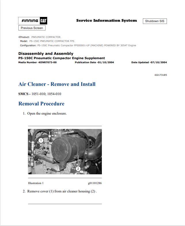Caterpillar Cat PS-150C Pneumatic Compactor Service And Repair Manual PDF | S/N FPS