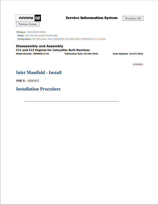 Caterpillar Cat RM-300 Reclaimer Mixer Service and Repair Manual PDF | S/N BWR
