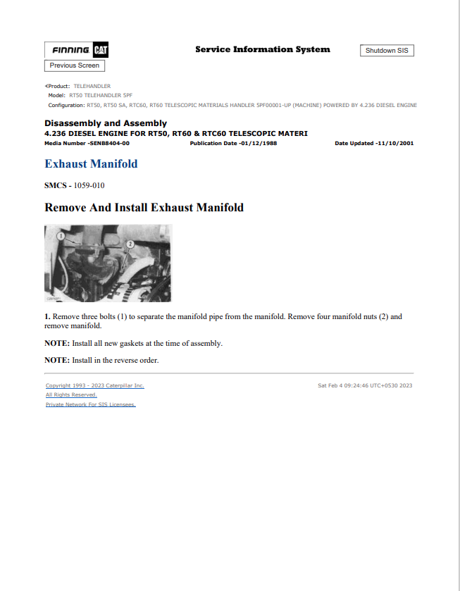 Caterpillar Cat RT50 Telehandler Service and Repair Manual PDF | S/N 5PF