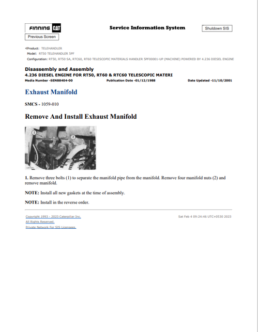 Caterpillar Cat RT50 Telehandler Service and Repair Manual PDF | S/N 5PF