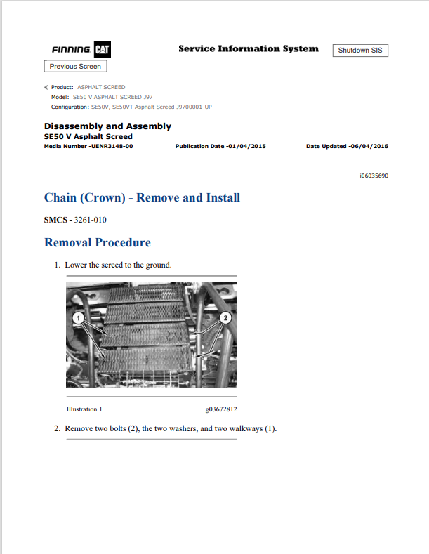 Caterpillar Cat SE50 V Asphalt Screed Service and Repair Manual PDF | S/N J97