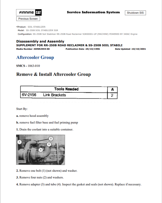 Caterpillar Cat SS-250B Soil Stabilizer Service and Repair Manual PDF | S/N 5GR