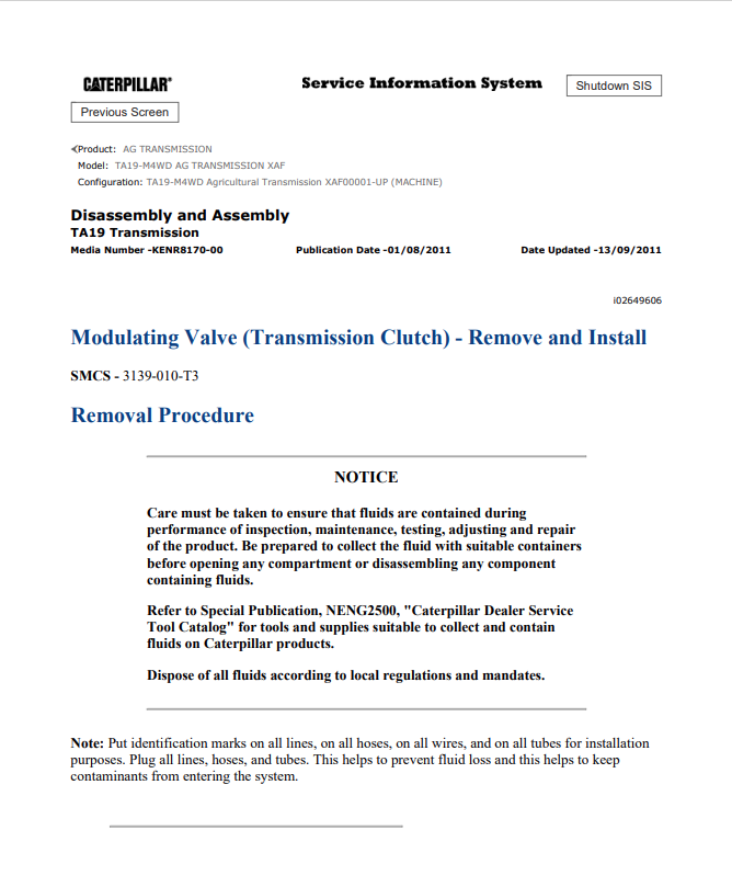 Caterpillar Cat TA19-M4WD AG Transmission Service and Repair Manual PDF | S/N XAF