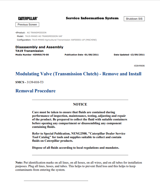 Caterpillar Cat TA19-M4WD AG Transmission Service and Repair Manual PDF | S/N XAF