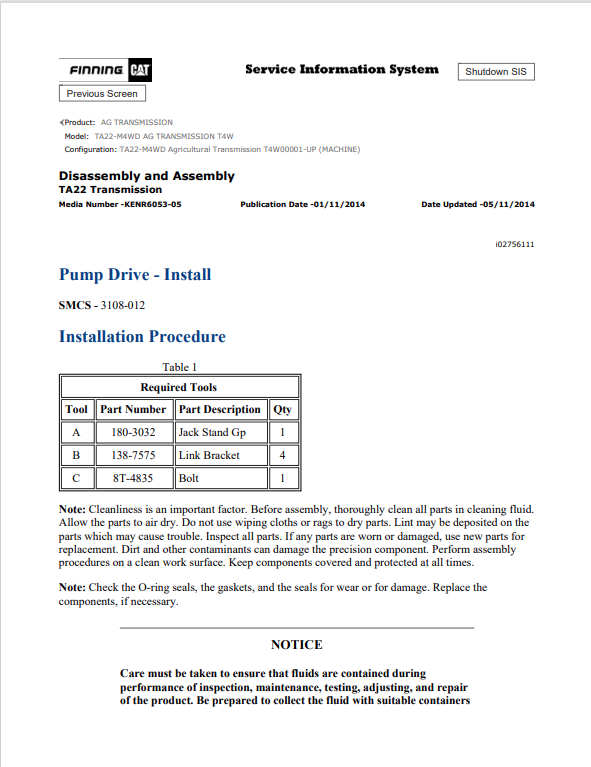 Caterpillar Cat TA22-M4WD AG Transmission Service and Repair Manual PDF | S/N T4W
