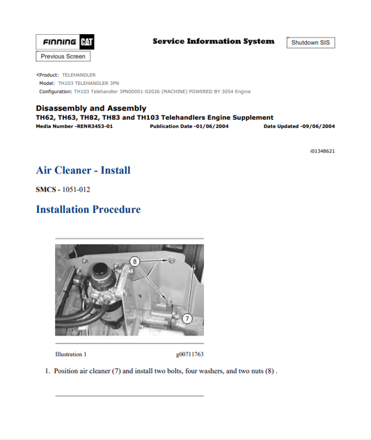 Caterpillar Cat TH103 Telehandler Service and Repair Manual PDF | S/N 3PN