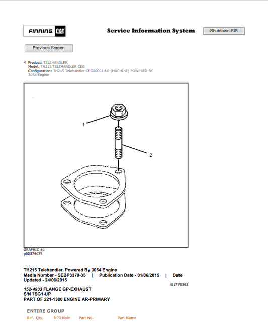 Caterpillar Cat TH215 Telehandler Parts Catalogue Manual PDF | S/N CEG