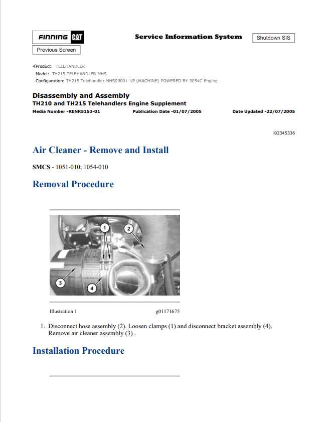 Caterpillar Cat TH215 Telehandler Service and Repair Manual PDF | S/N MHS