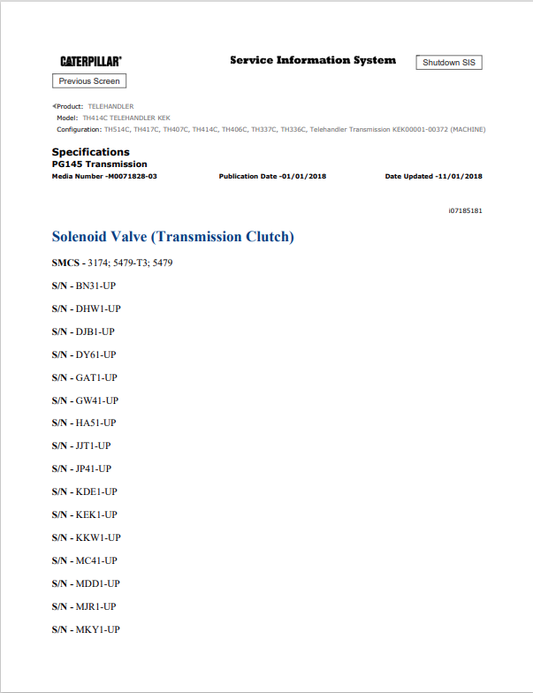 Caterpillar Cat TH414C Telehandler Service and Repair Manual PDF | S/N KEK