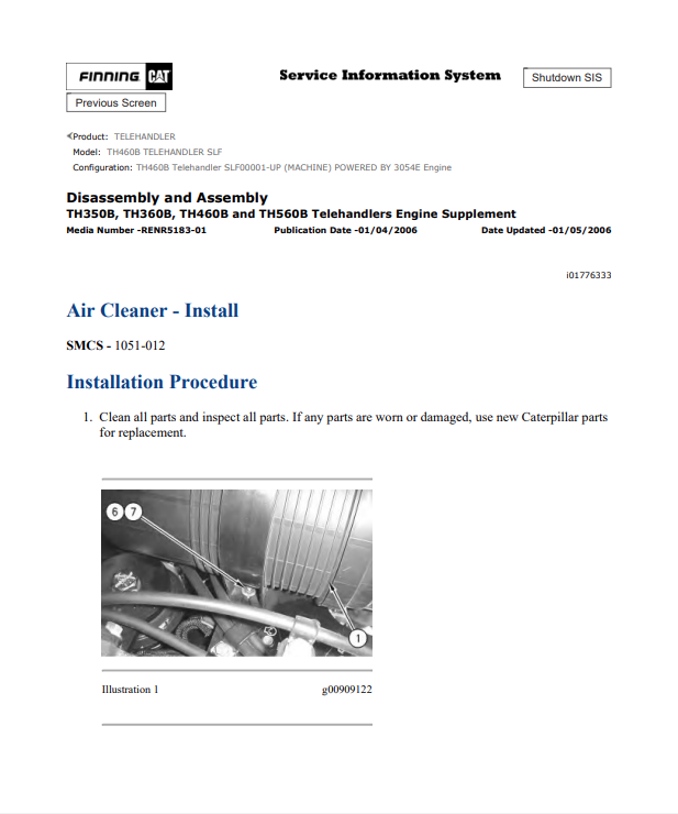 Caterpillar Cat TH460B Telehandler Service and Repair Manual PDF | S/N SLF
