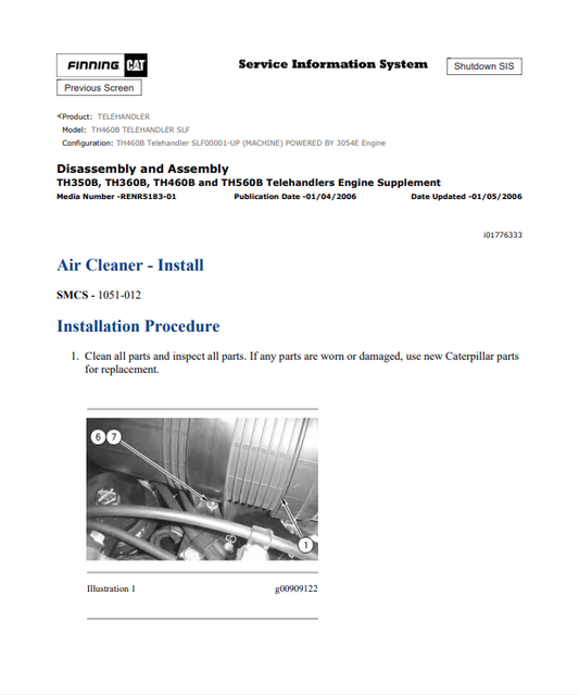 Caterpillar Cat TH460B Telehandler Service and Repair Manual PDF | S/N SLF