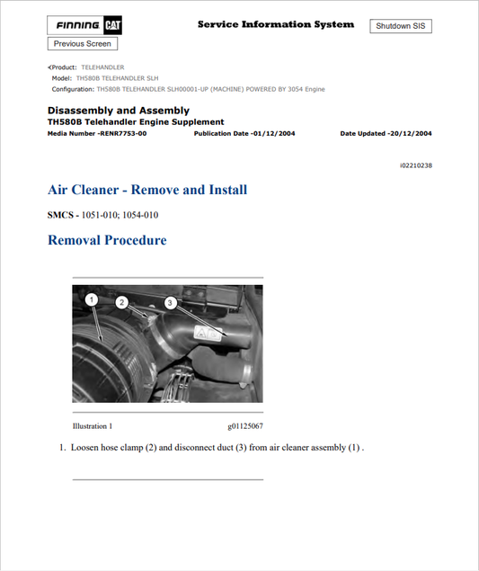 Caterpillar Cat TH580B Telehandler Service and Repair Manual PDF | S/N SLH