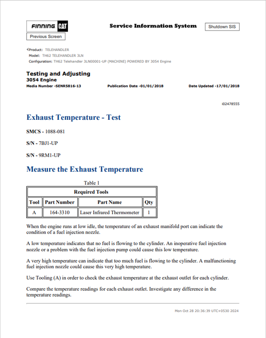 Caterpillar Cat TH62 Telehandler Service and Repair Manual PDF | S/N 3LN