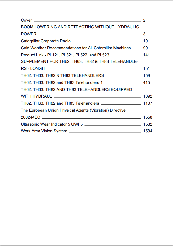 Caterpillar Cat TH63 Telehandler Operation and Maintenance Manual PDF | S/N 5WN