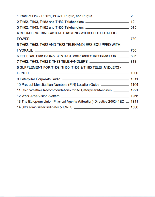Caterpillar Cat TH83 Telehandler Operation and Maintenance Manual PDF | S/N 3RN