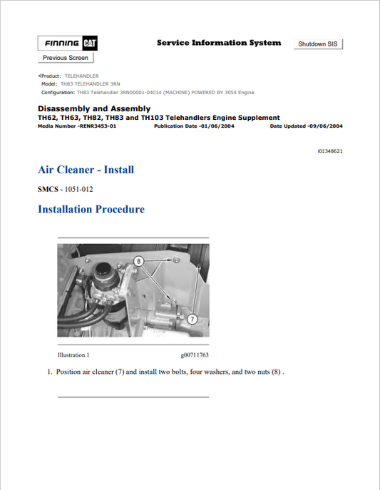 Caterpillar Cat TH83 Telehandler Service and Repair Manual PDF | S/N 3RN