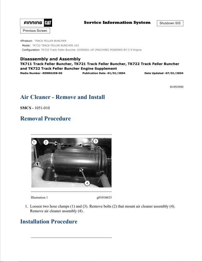 Caterpillar Cat TK722 Track Feller Buncher Service and Repair Manual PDF | S/N 103