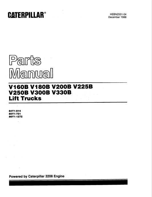 Caterpillar Cat V250B Lift Truck Forklift Parts Catalogue Manual PDF