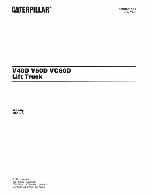 Caterpillar Cat V40D V50D Lift Truck Forklift Parts Catalogue Manual PDF