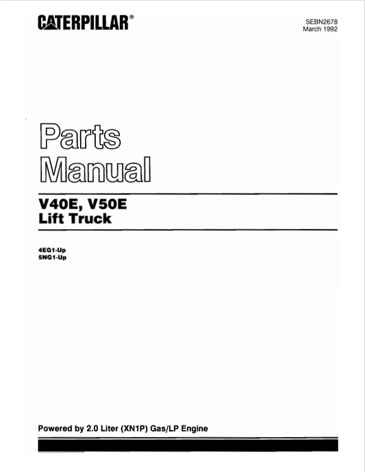 Caterpillar Cat V40E, V50D Lift Truck Forklift Parts Catalogue Manual PDF