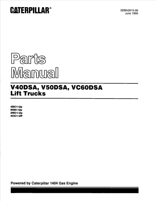 Caterpillar Cat V50D SA, VC60D SA Lift Truck Forklift Parts Catalogue Manual PDF