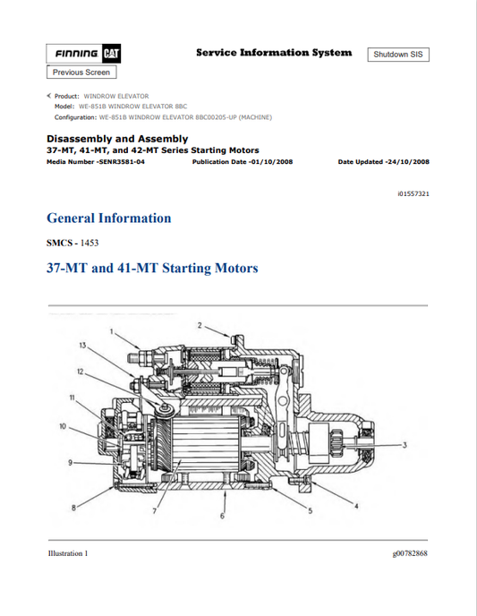 Caterpillar Cat WE-851B Windrow Elevator Service and Repair Manual PDF | S/N 8BC