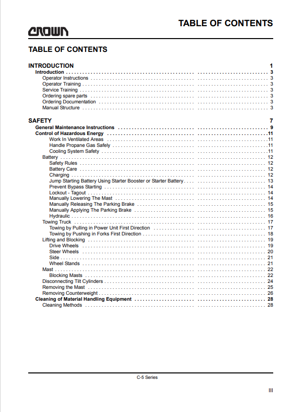 Crown C-5 Series LPG Cushion Forklift Maintenance Manual - PDF File Download