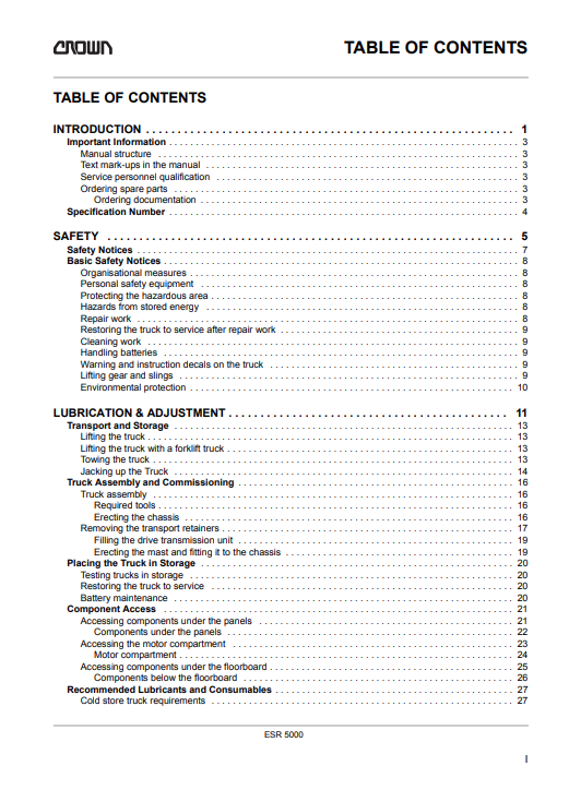 Crown ESR 5000 Series Crown Forklift Service Repair Manual PDF - PDF File Download