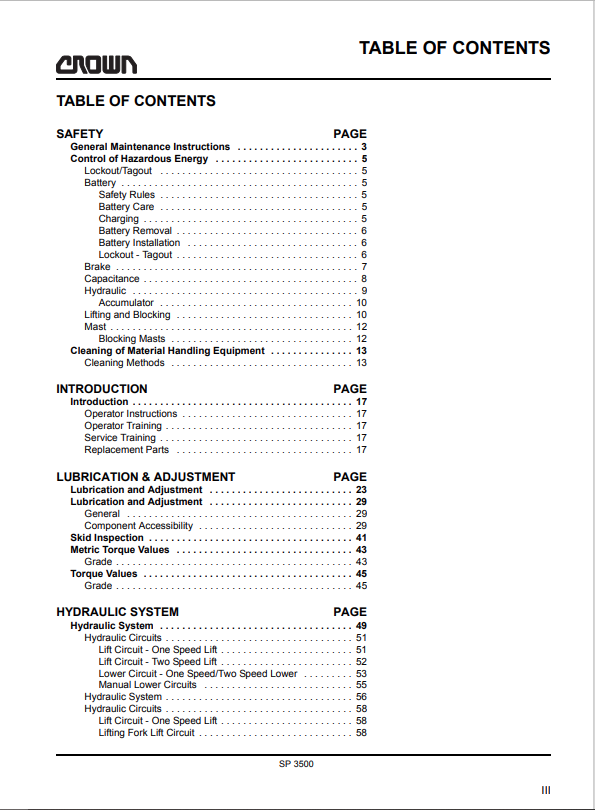 Crown Forklift SP3500, SP3571, SP3581 Series AC Traction Service Repair Manual - PDF File Download